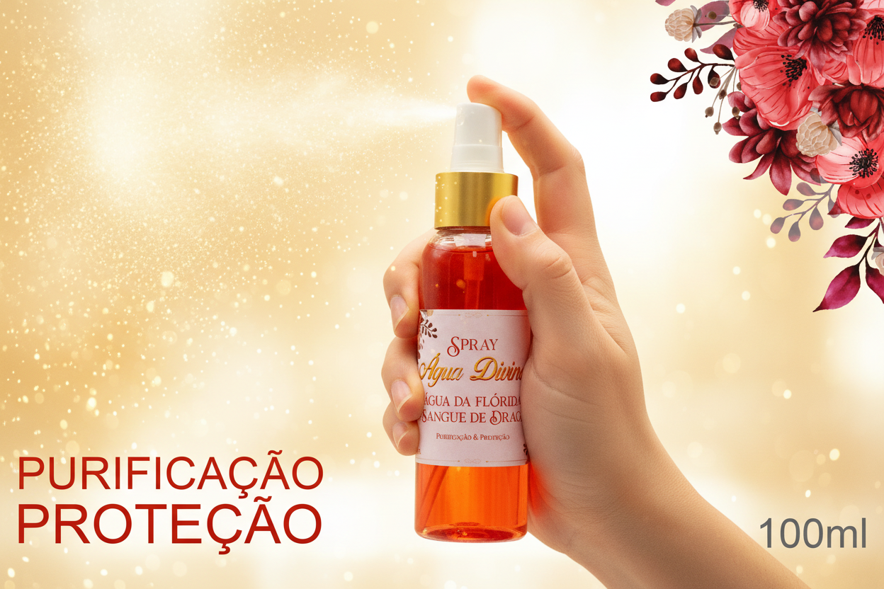 Spray Agua Divina in azione con nebbia arancio