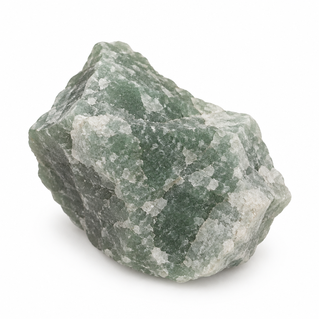 Avventurina verde grezza su fondo bianco
