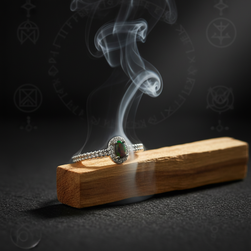 Anello opale nero pavé palo santo
