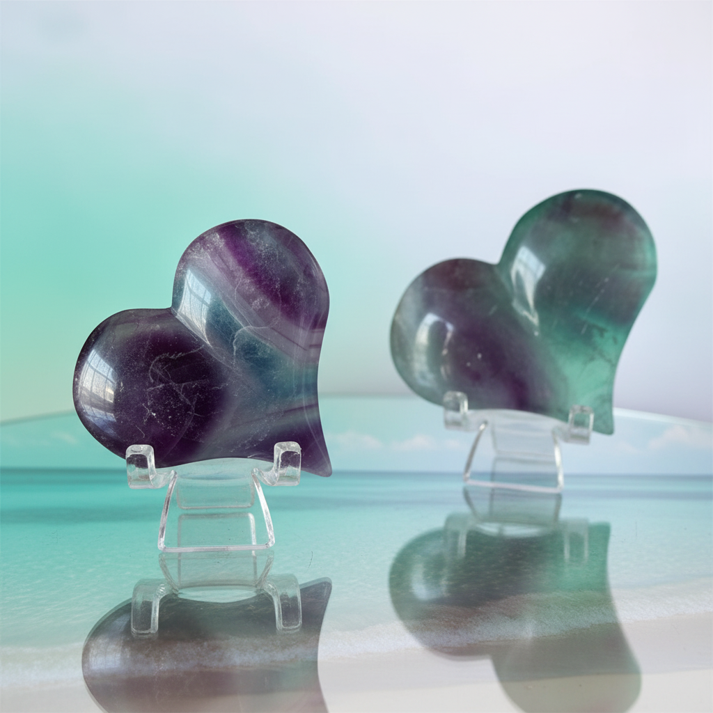Cuori Fluorite Rainbow - Primo Piano Oceano