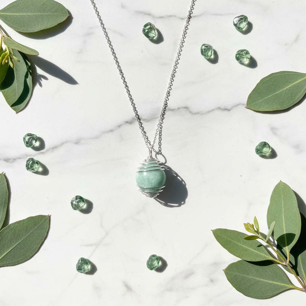 Collana Gabbia Amazzonite flat lay marmo