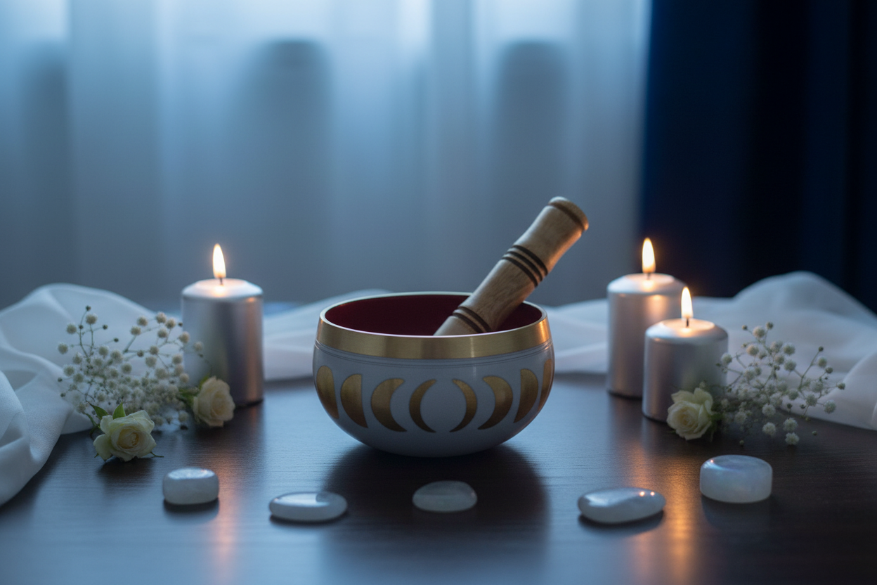 Campana tibetana fasi lunari in rituale notturno
