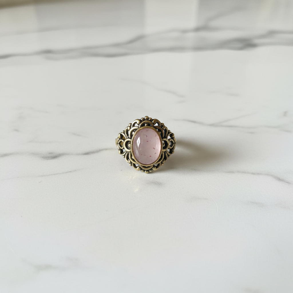 Anello Ottone Gold Vintage - Quarzo Fragola flatlay