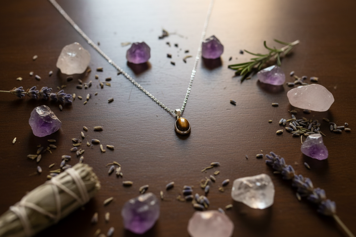 Collana con Ciondolo in Argento e Occhio di Tigre Naturale