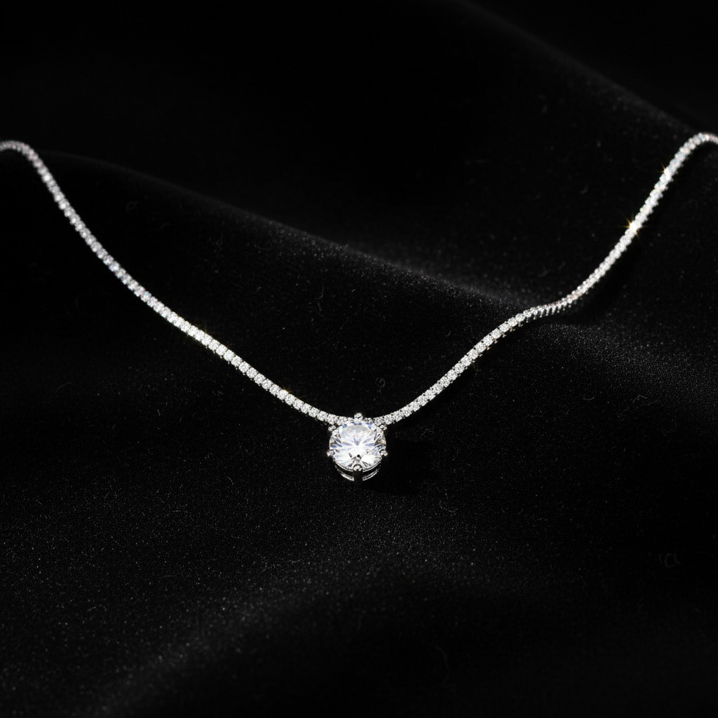 Collana Solitario in Argento con Moissanite 2ct