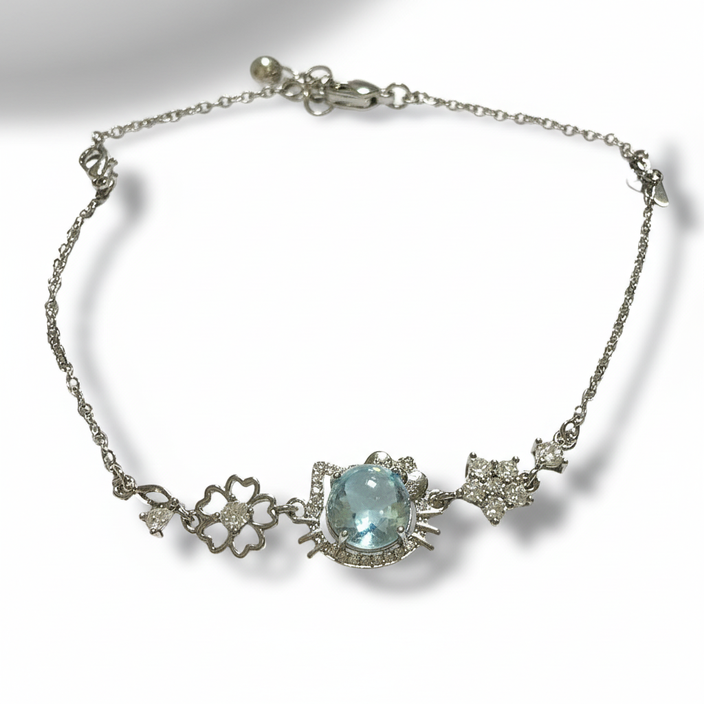 Bracciale Rame Placcato Argento con Acquamarina - close-up dettaglio