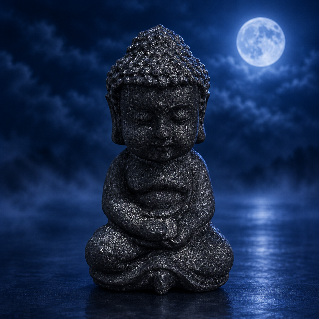 Buddha seduto in shungite su blu