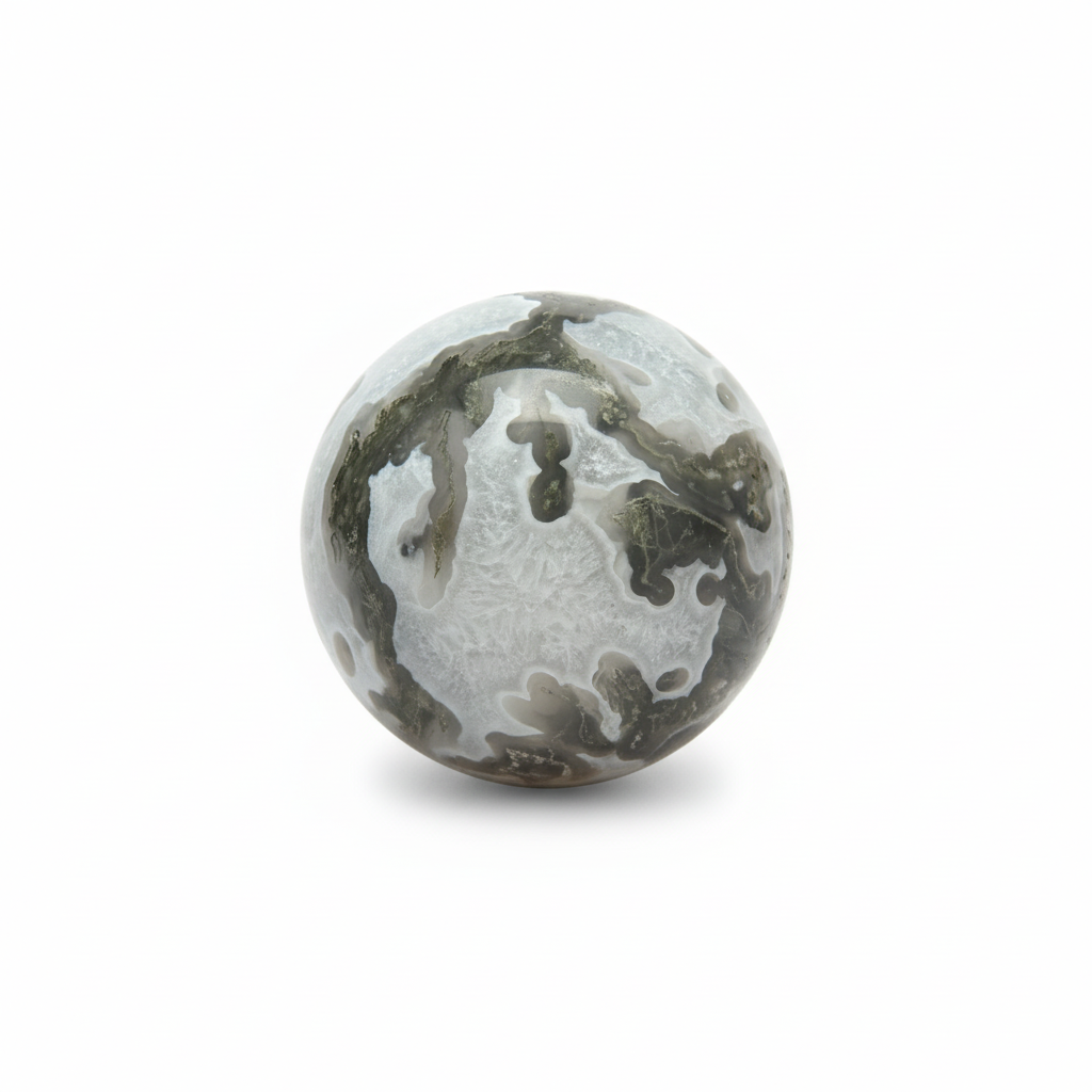 Sfera Agata Muschiata sfondo bianco