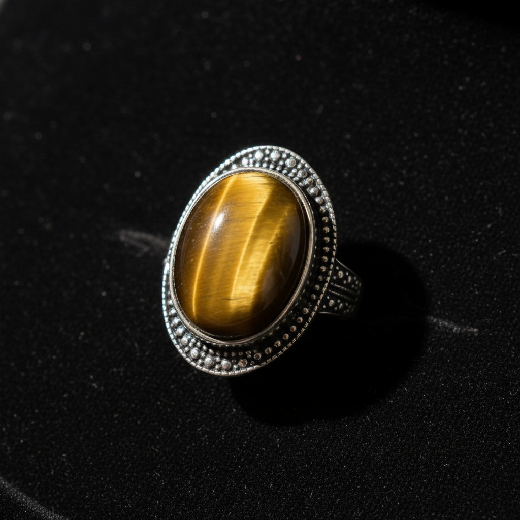 Anello occhio di tigre - macro dettaglio pietra