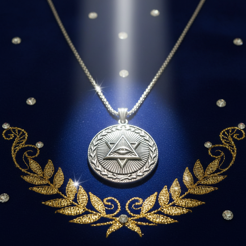Collana Occhio della Provvidenza - velluto blu con luce divina