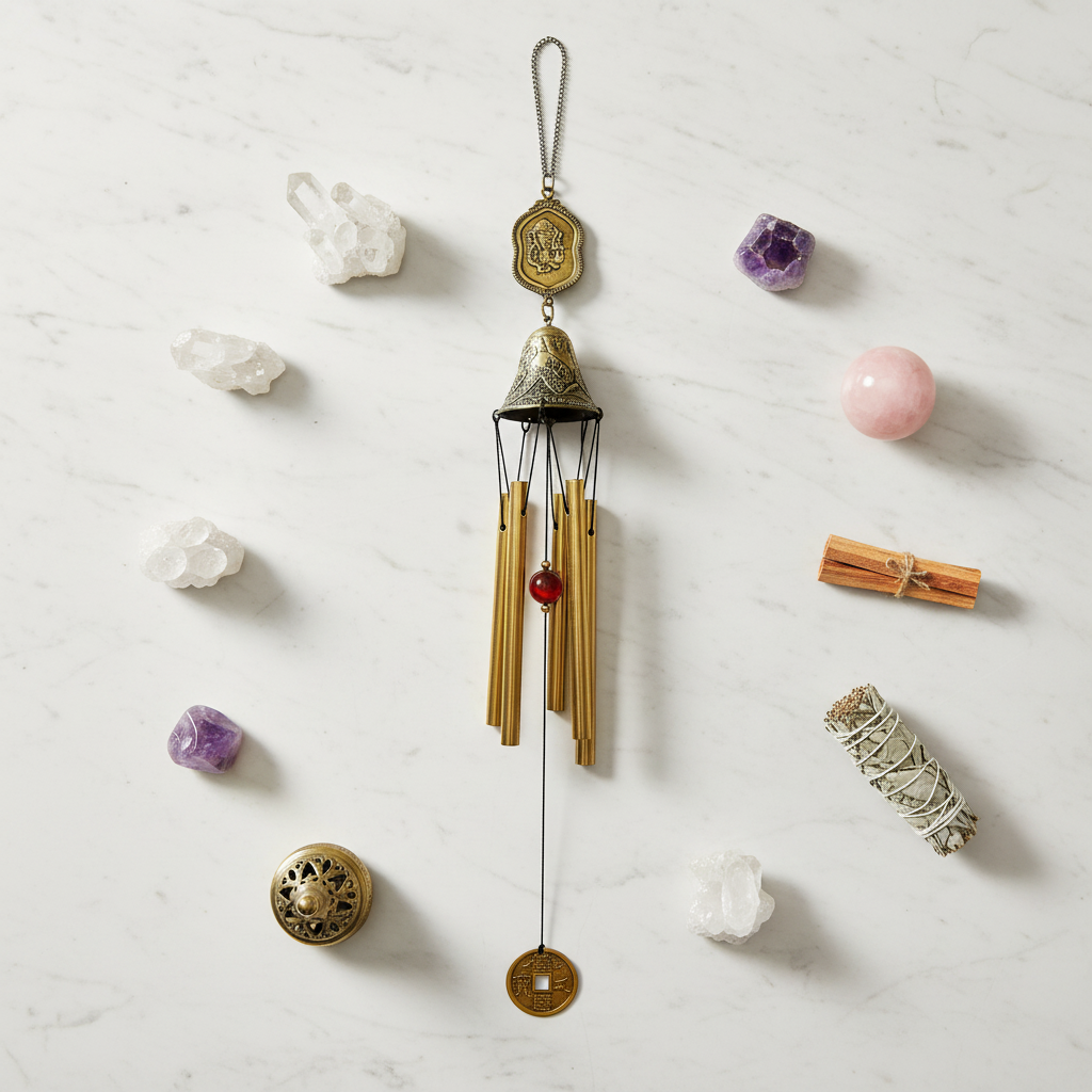 Campanella a vento Spirit 60cm - flat lay con cristalli