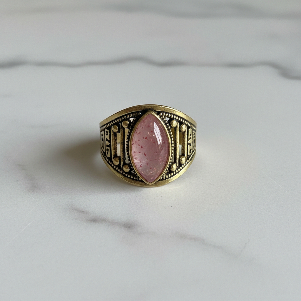 Anello Etnico Gold - Quarzo Fragola