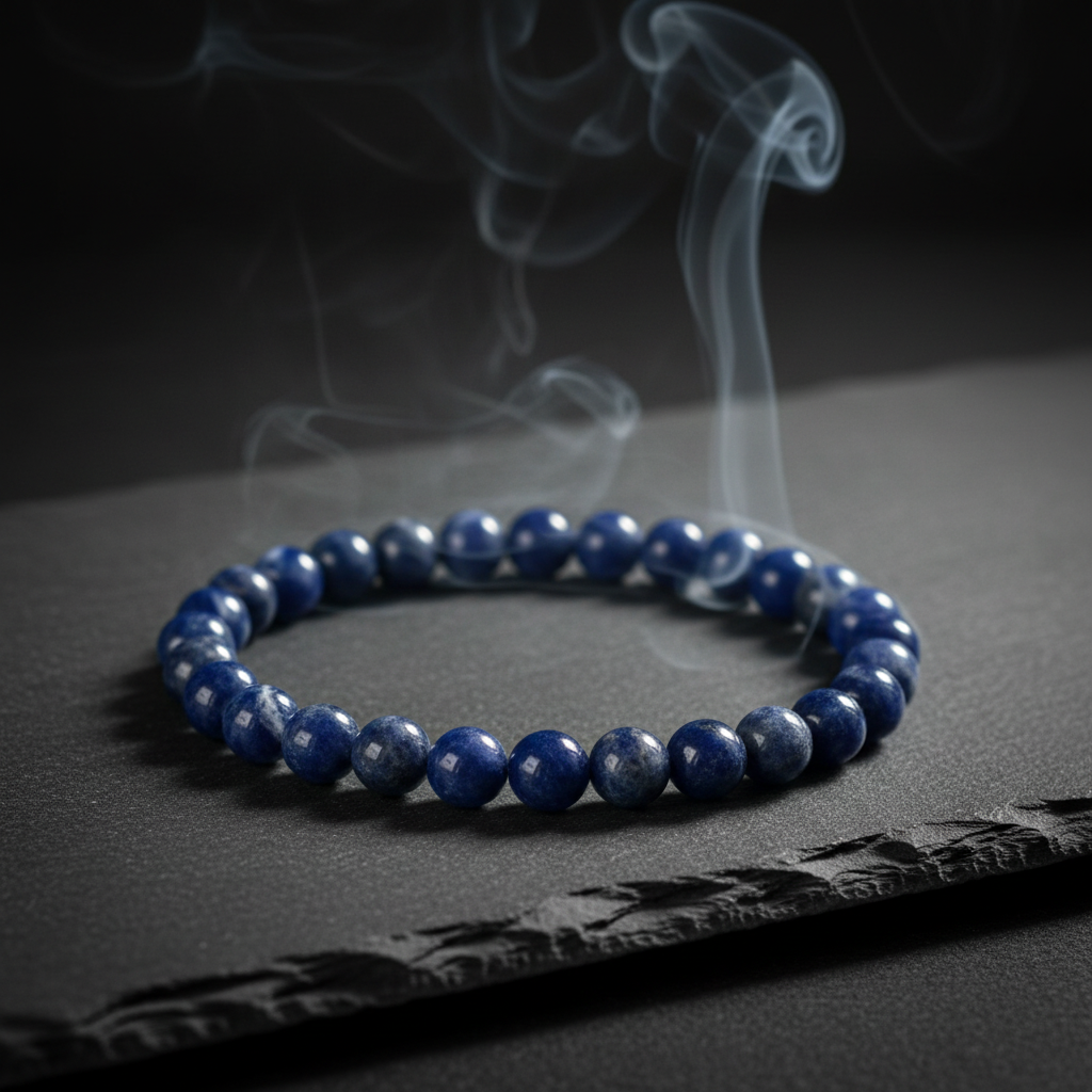 Bracciale sodalite con incenso sfondo scuro