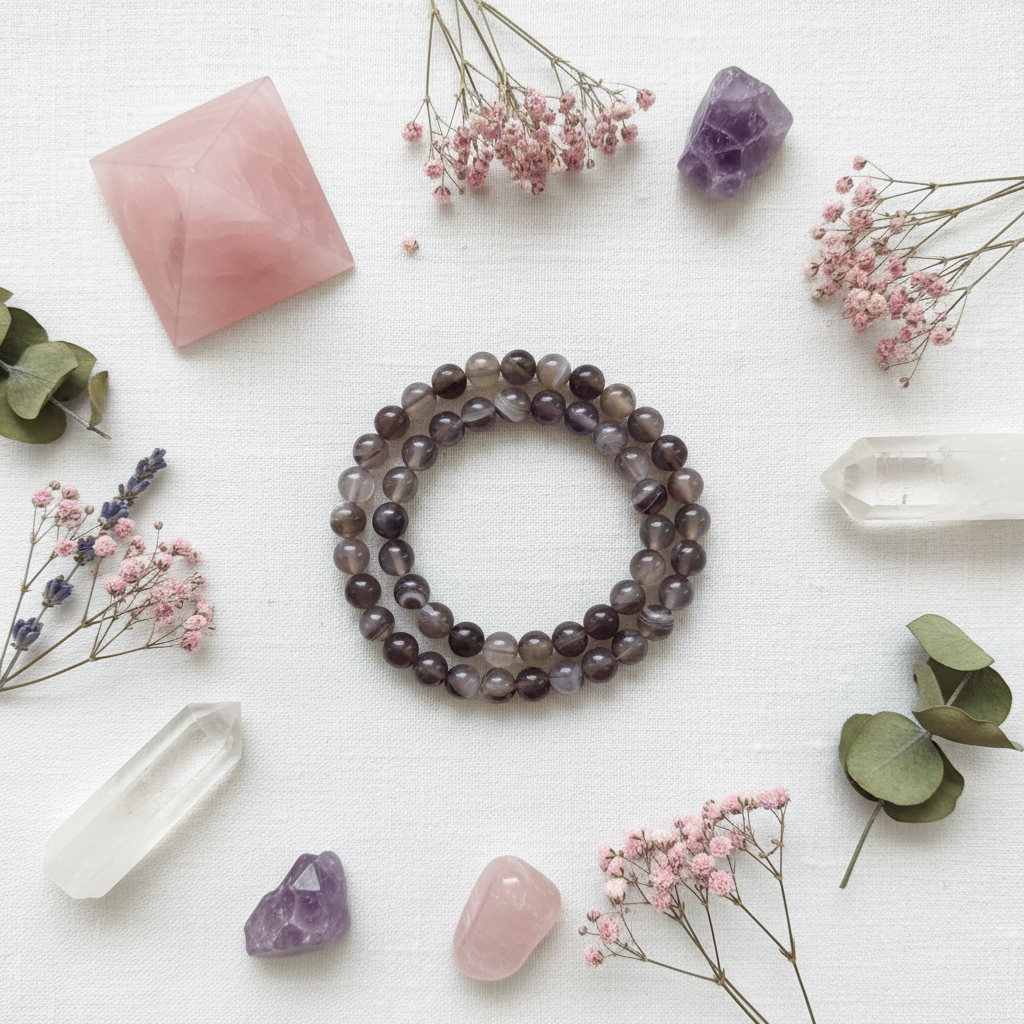 Bracciale Agata Botswana - Flat lay editoriale