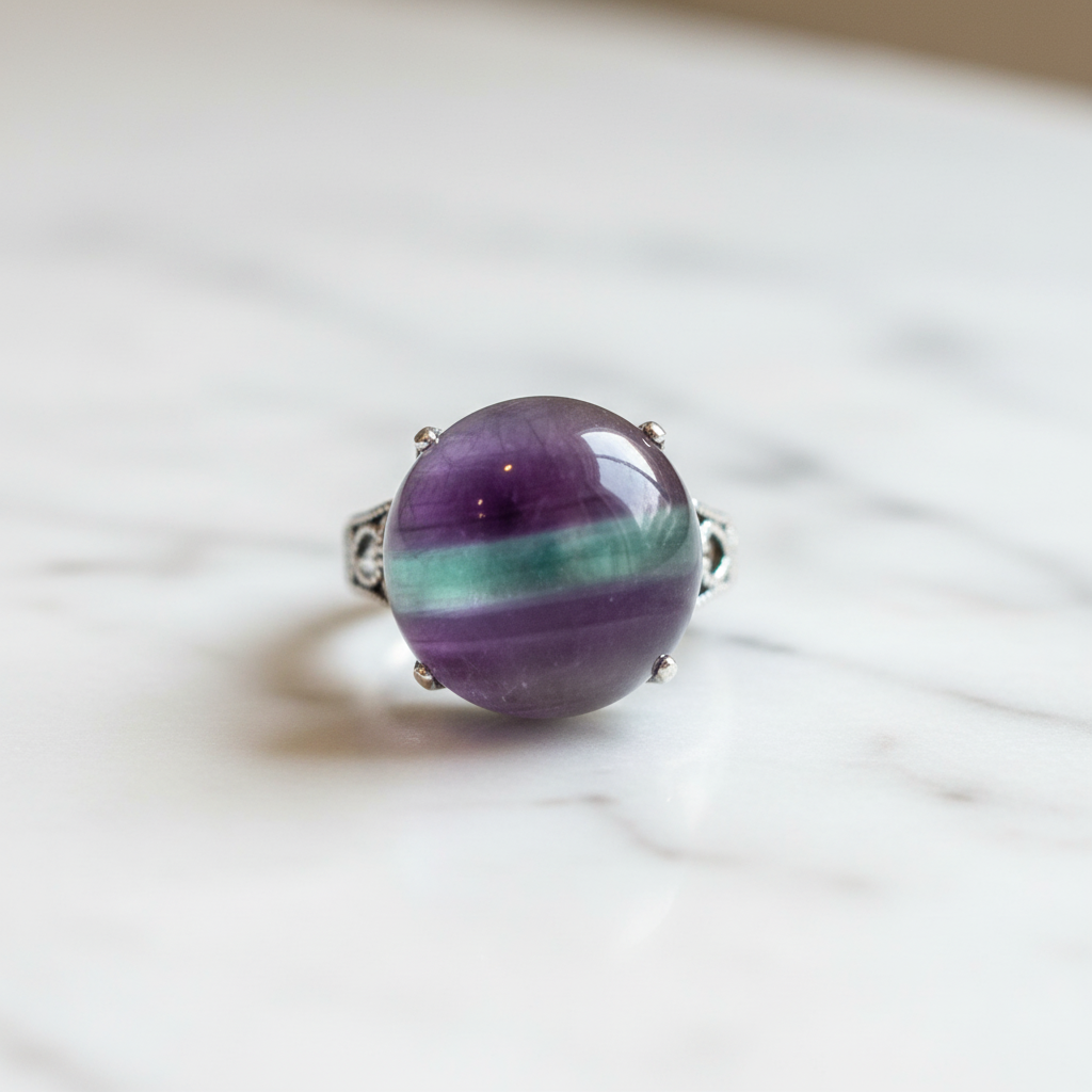 Anello fluorite arcobaleno su marmo - fedele originale