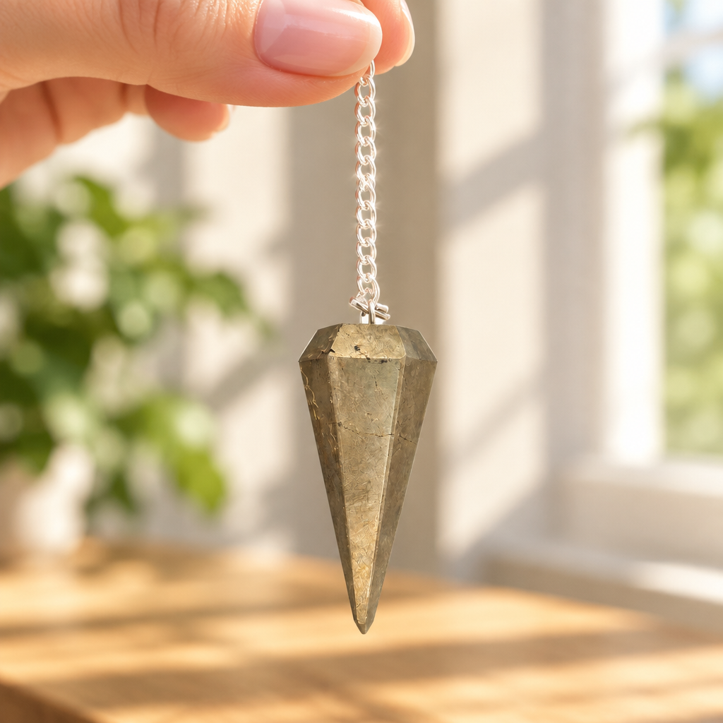Pendolo in pirite tenuto per la catena