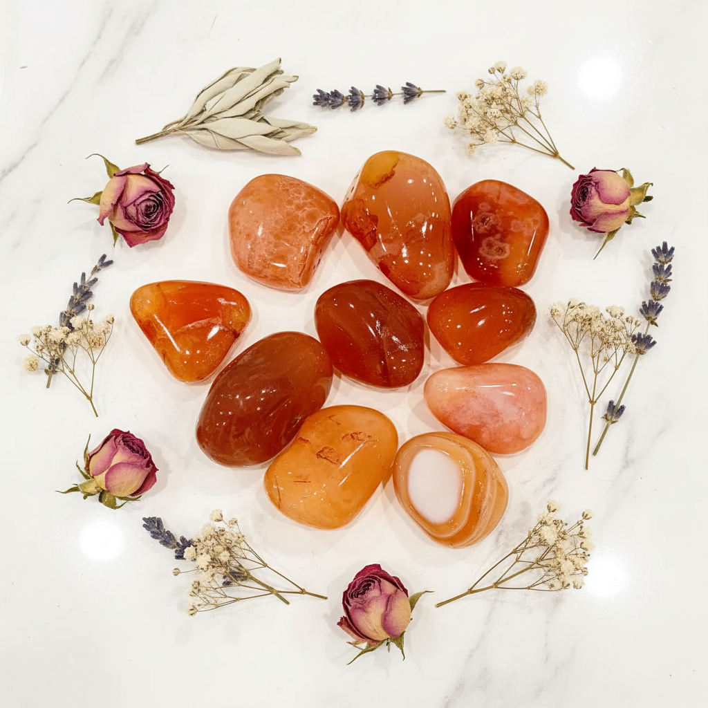 Corniola con fiori secchi e salvia