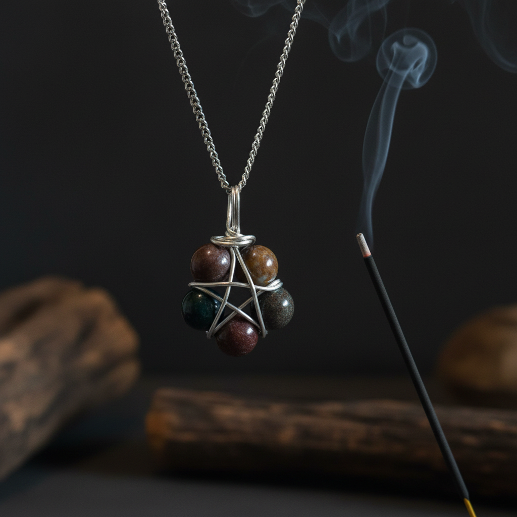 Collana Pentacolo Diaspro Oceano - con incenso e fumo