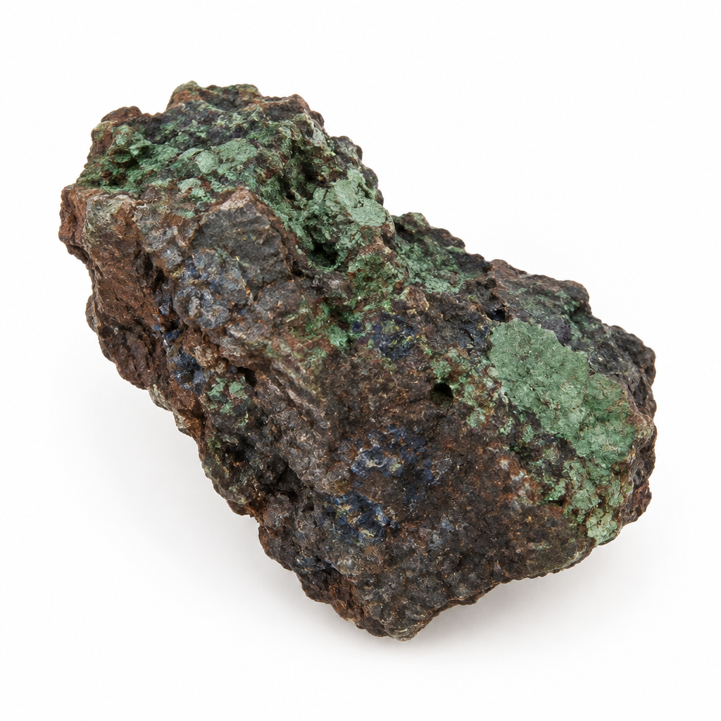 Malachite e azzurrite grezza su fondo bianco