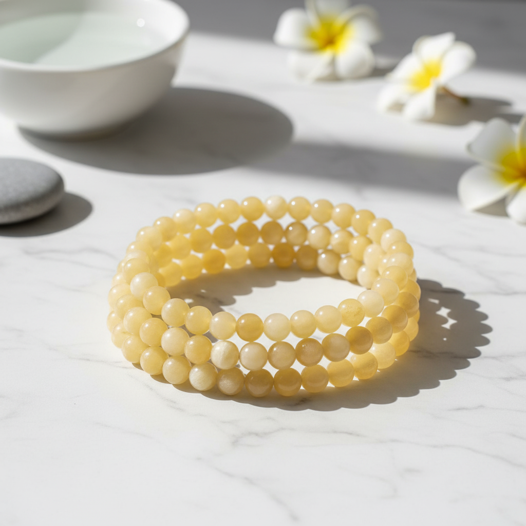 Bracciale Calcite Gialla - Product shot su marmo