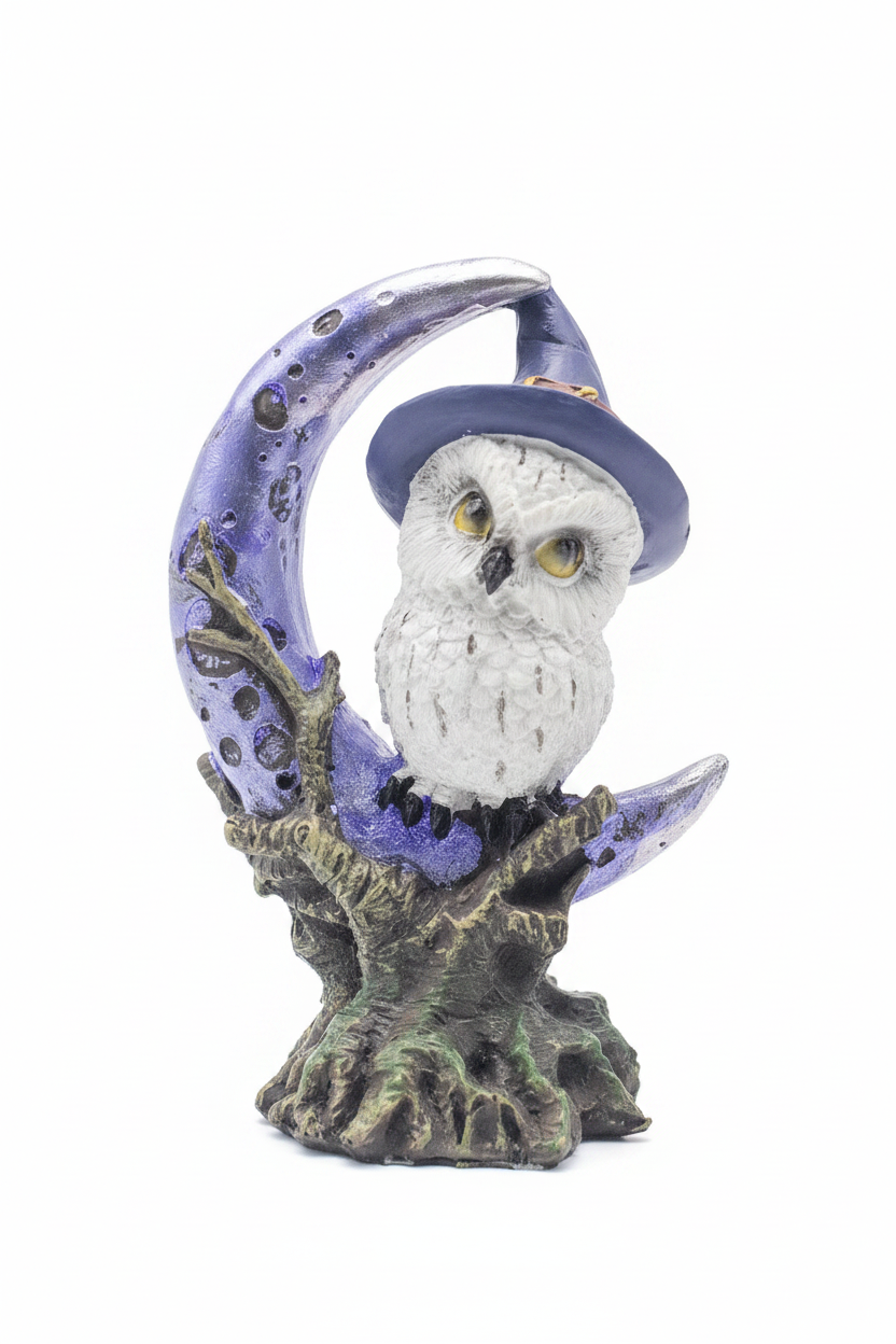 Statuina gufo wicca - cappello blu sfondo bianco