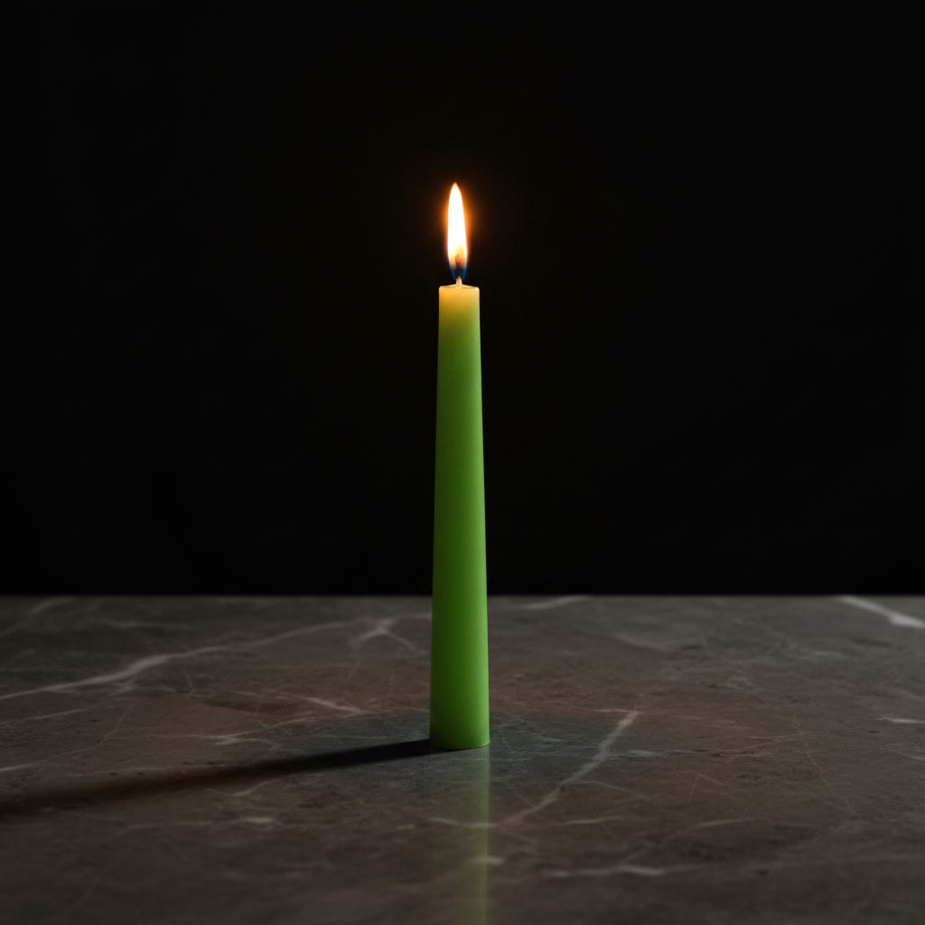 Candela verde su marmo scuro