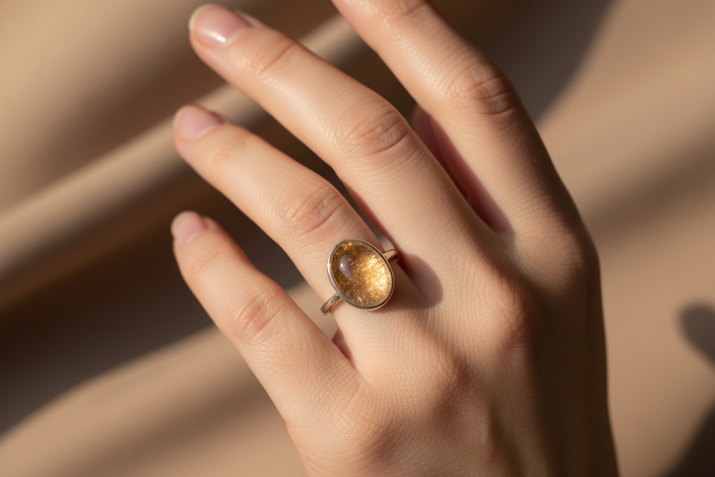 Anello golden quartz indossato - lifestyle shot