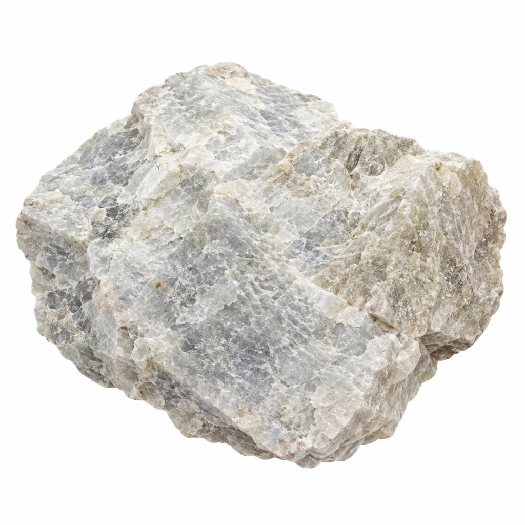 Pietra di luna blu adularia grezza su bianco
