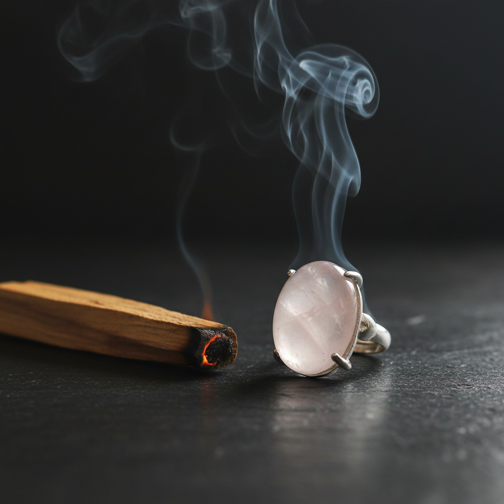 Anello quarzo rosa palo santo
