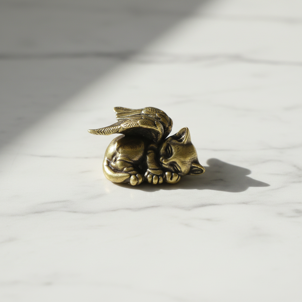 Gatto angelo ottone - flatlay marmo