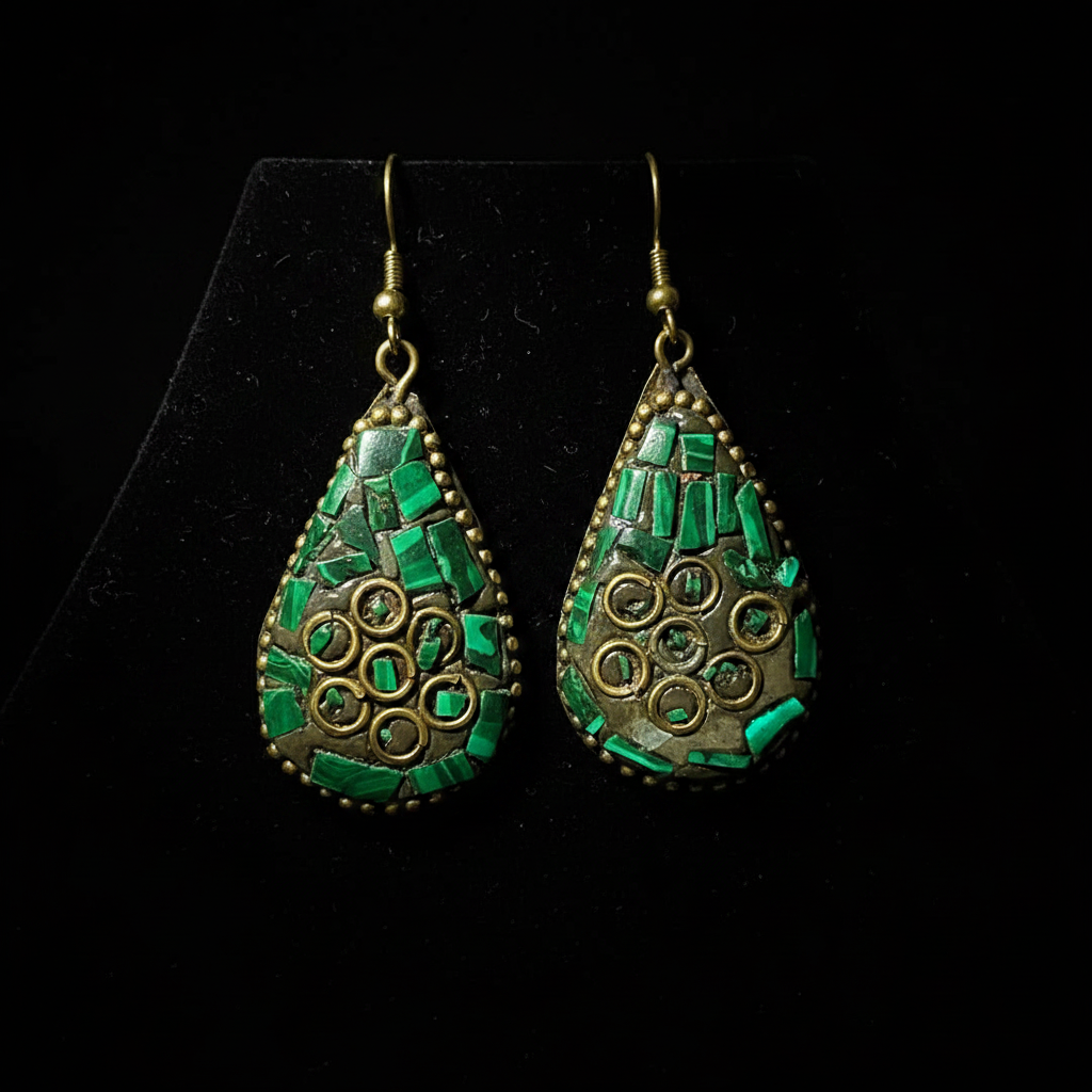 Orecchini goccia malachite - dark velluto nero