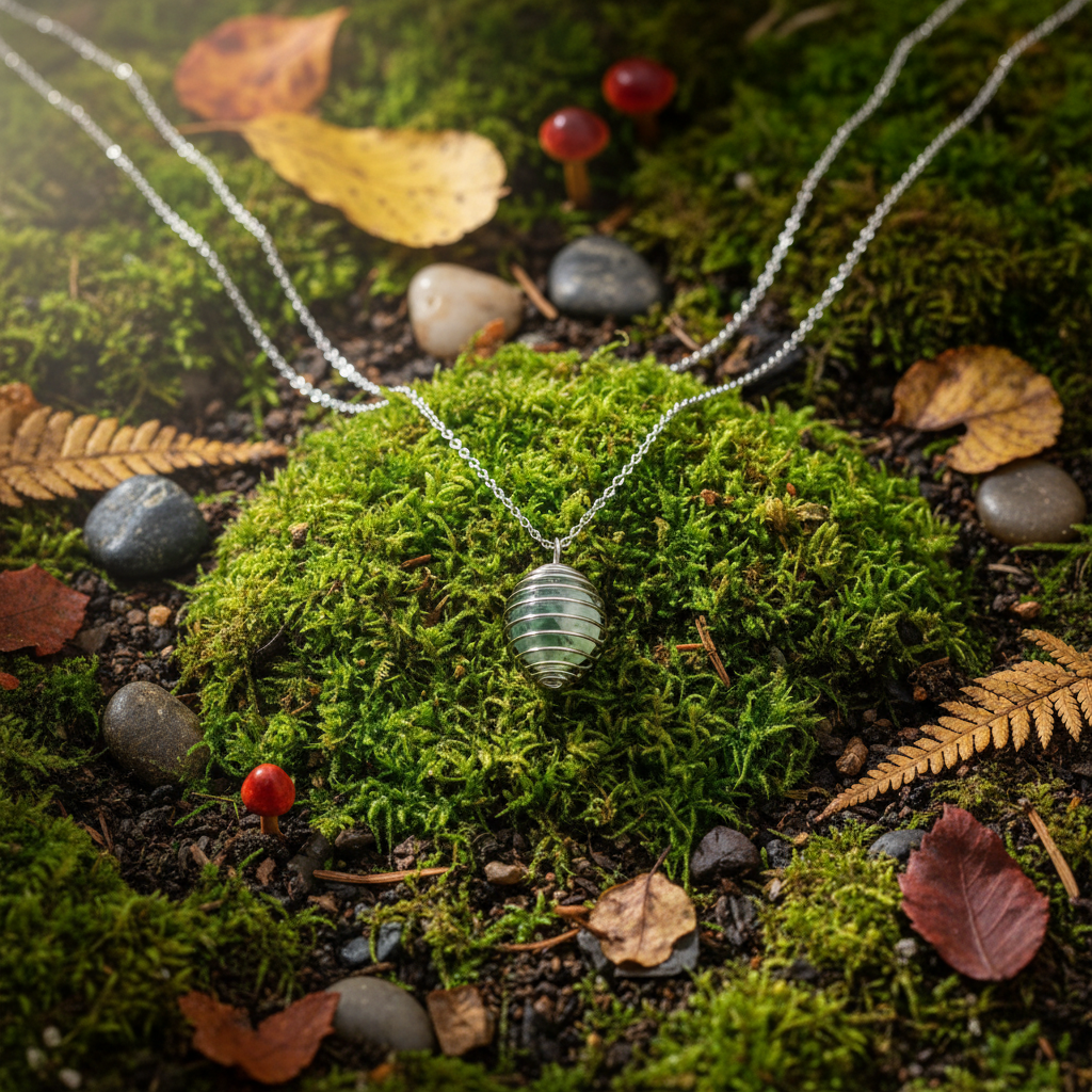 Collana Gabbia Agata Muschiata - muschio e bosco