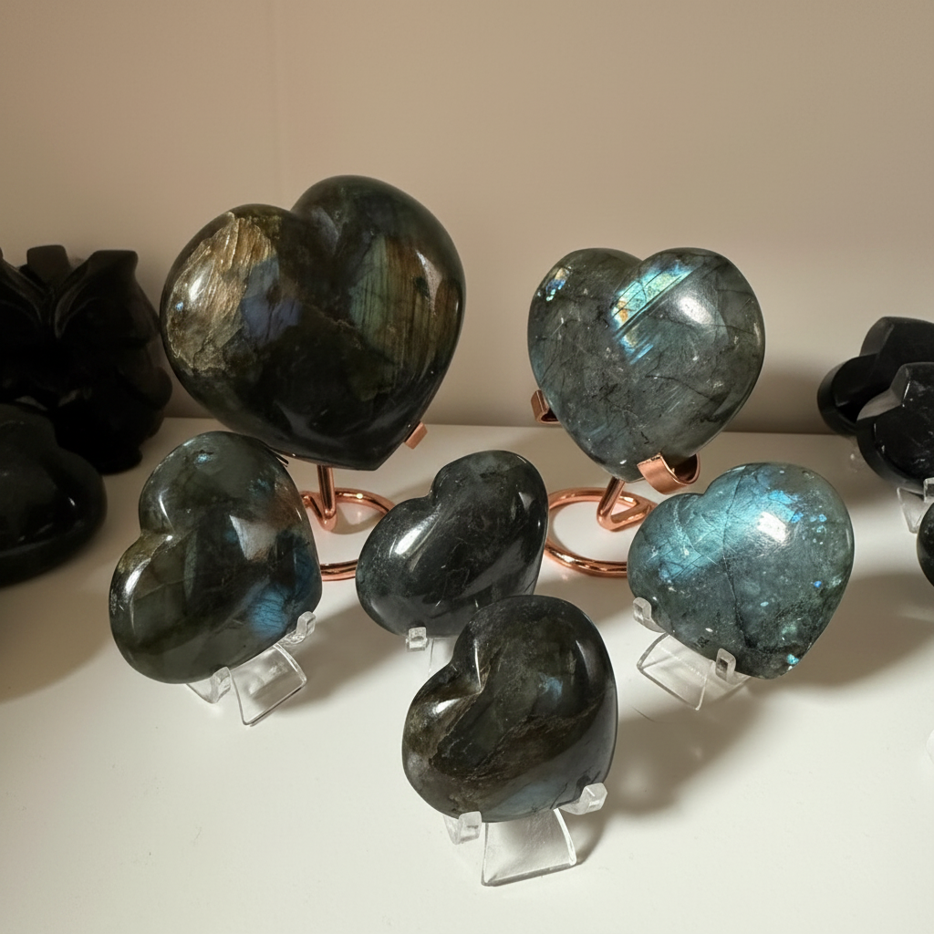 Collezione cuori in Labradorite su supporti rame