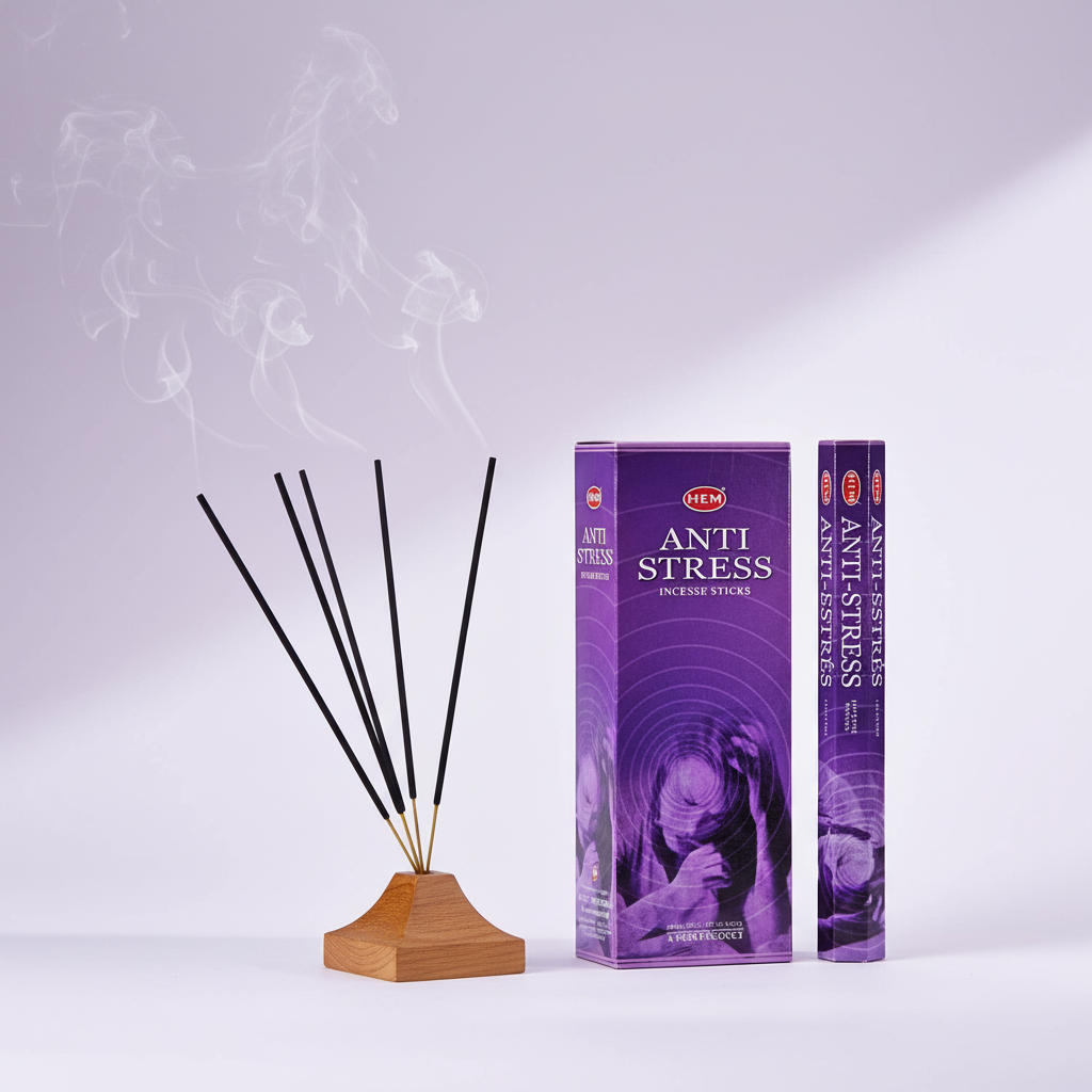 HEM Anti-Stress incensi in stick accesi con fumo viola