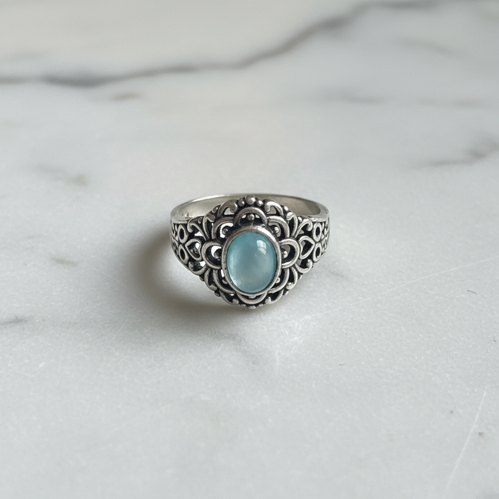 Anello Floreale Silver - Acquamarina