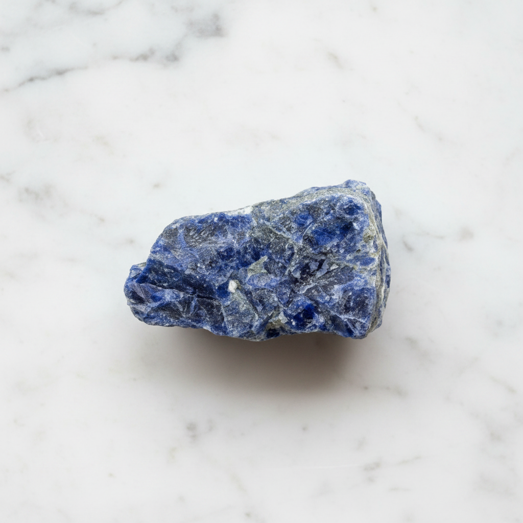 Sodalite grezza - flatlay su marmo