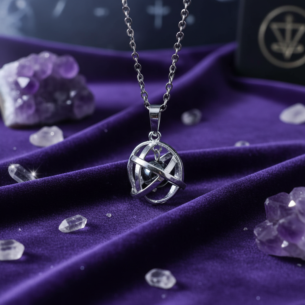 Collana Genesa Ematite - sfondo cristalli e ametiste