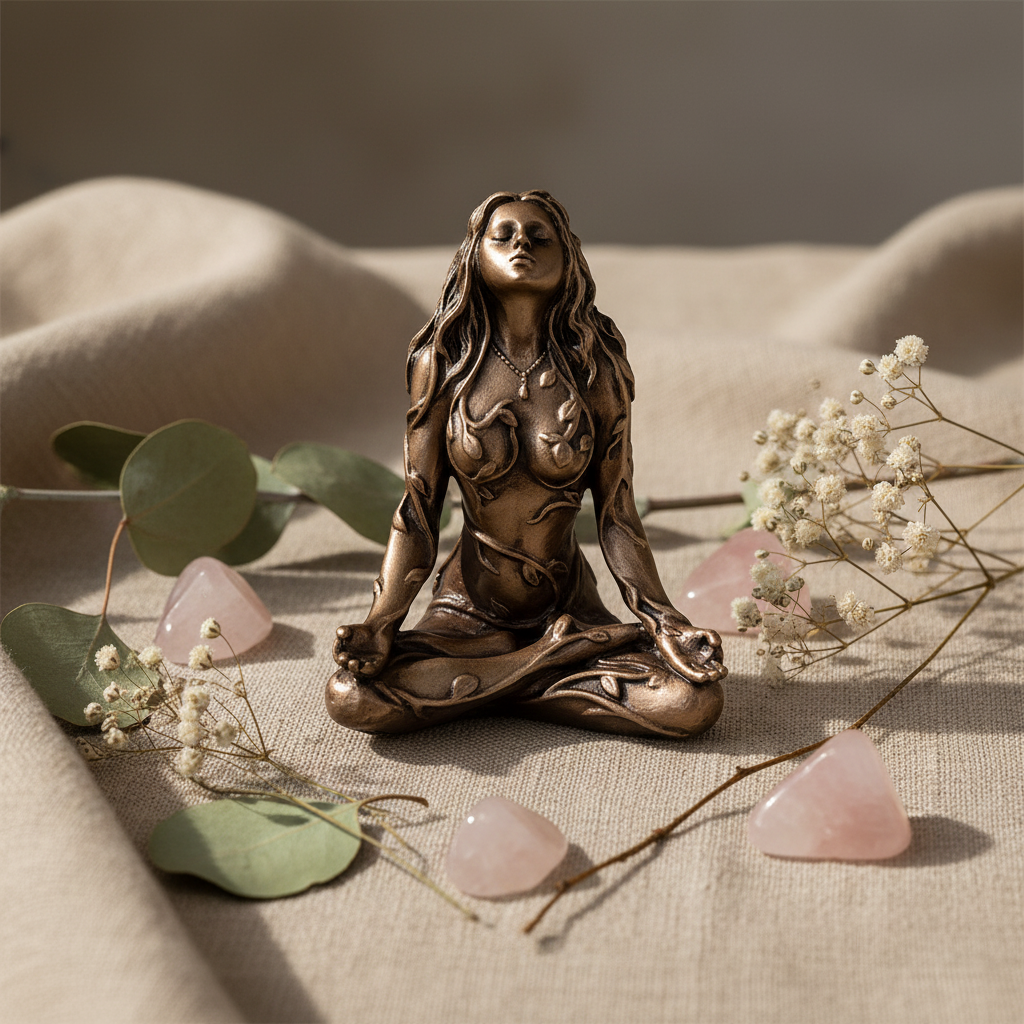 Statua Madre Terra in Meditazione - lifestyle su lino