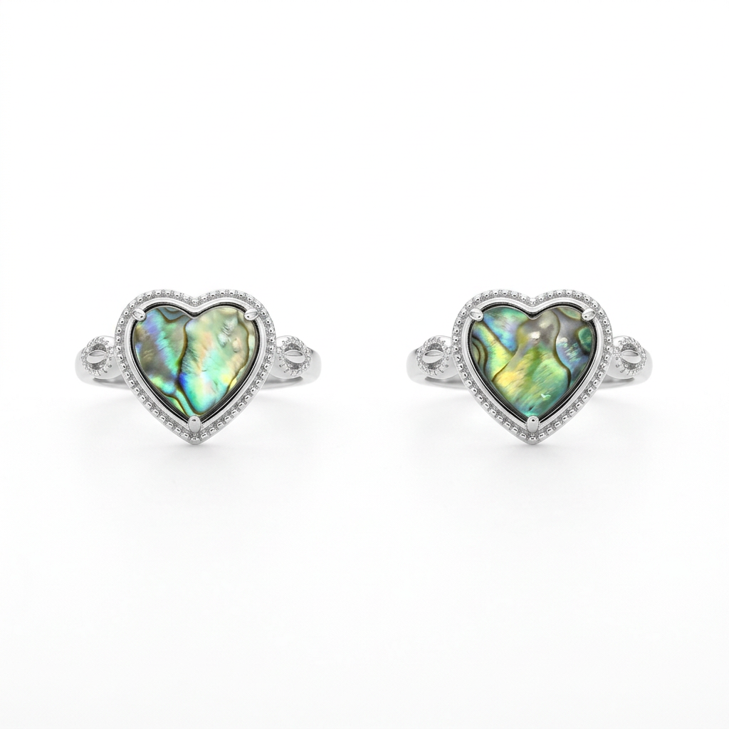 Anelli a cuore in madreperla abalone e rame placcato argento