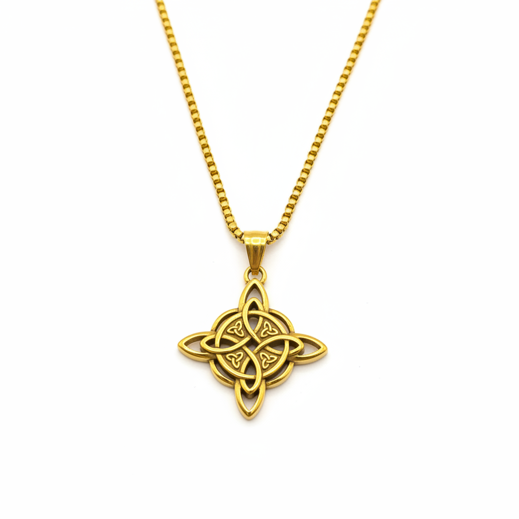 Collana Nodo della Strega acciaio inox gold - sfondo bianco