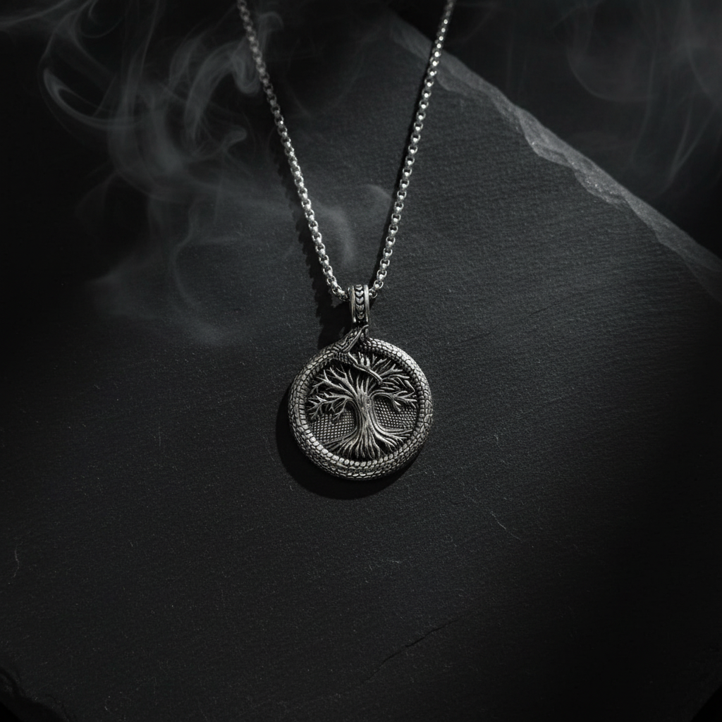 Collana Albero della Vita flatlay su ardesia nera