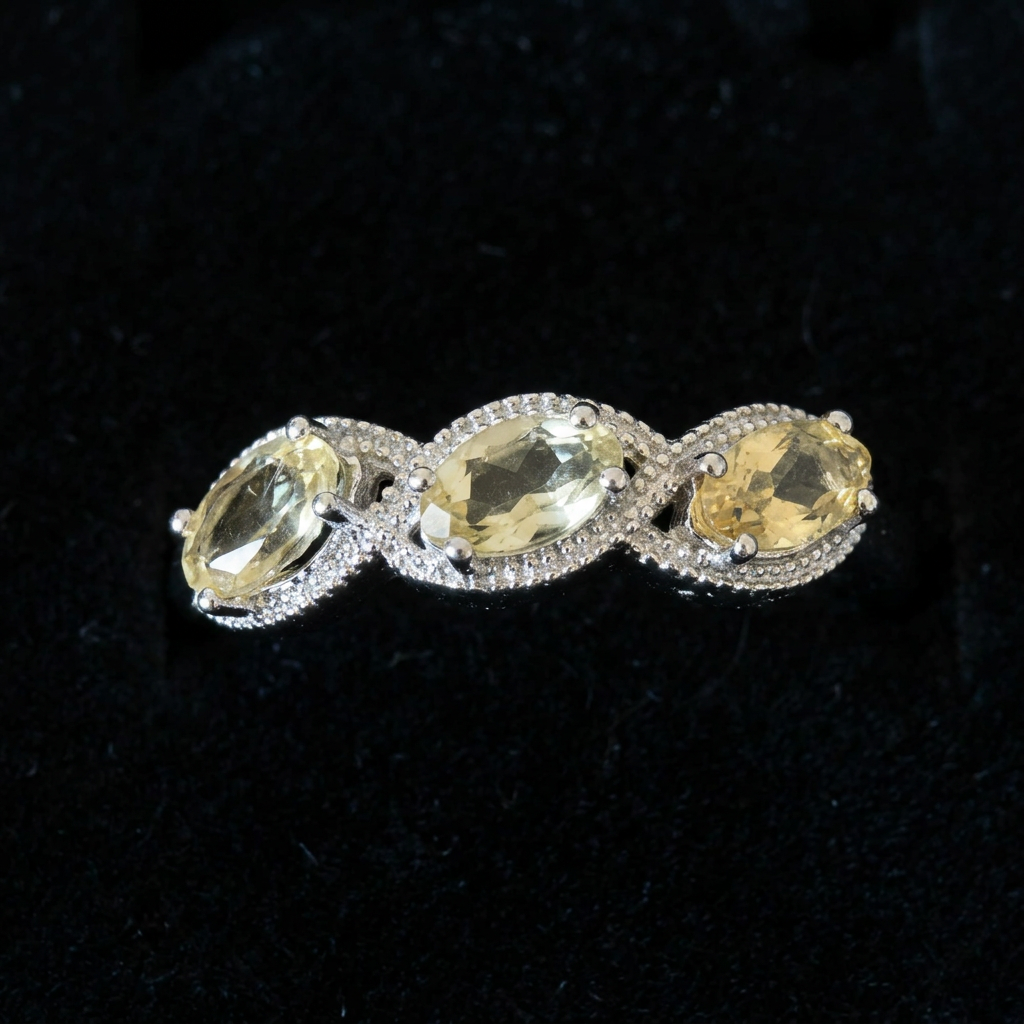 Anello 314 con tre citrini su velluto nero