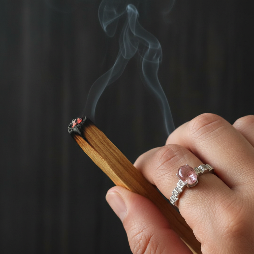 Anello quarzo fragola palo santo