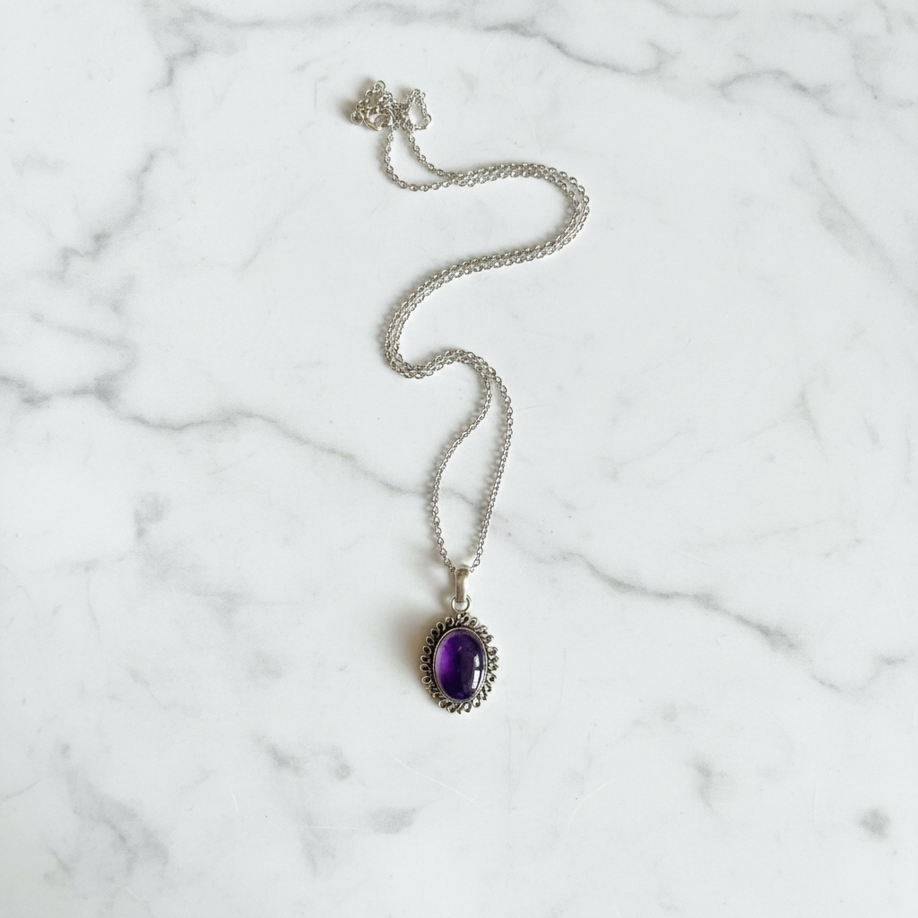 Collana con Ciondolo Vintage in Argento e Ametista Naturale
