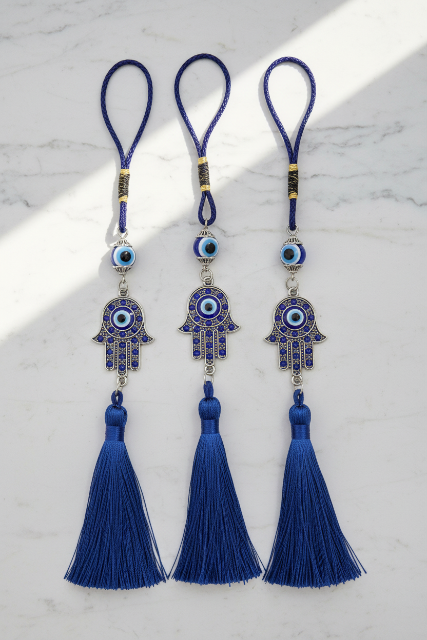 Pendenti mano di Fatima occhio nazar - flatlay marmo bianco