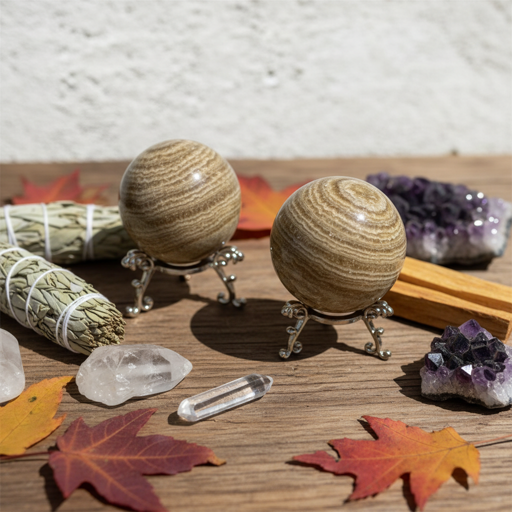 Sfere Aragonite - legno con salvia e palo santo