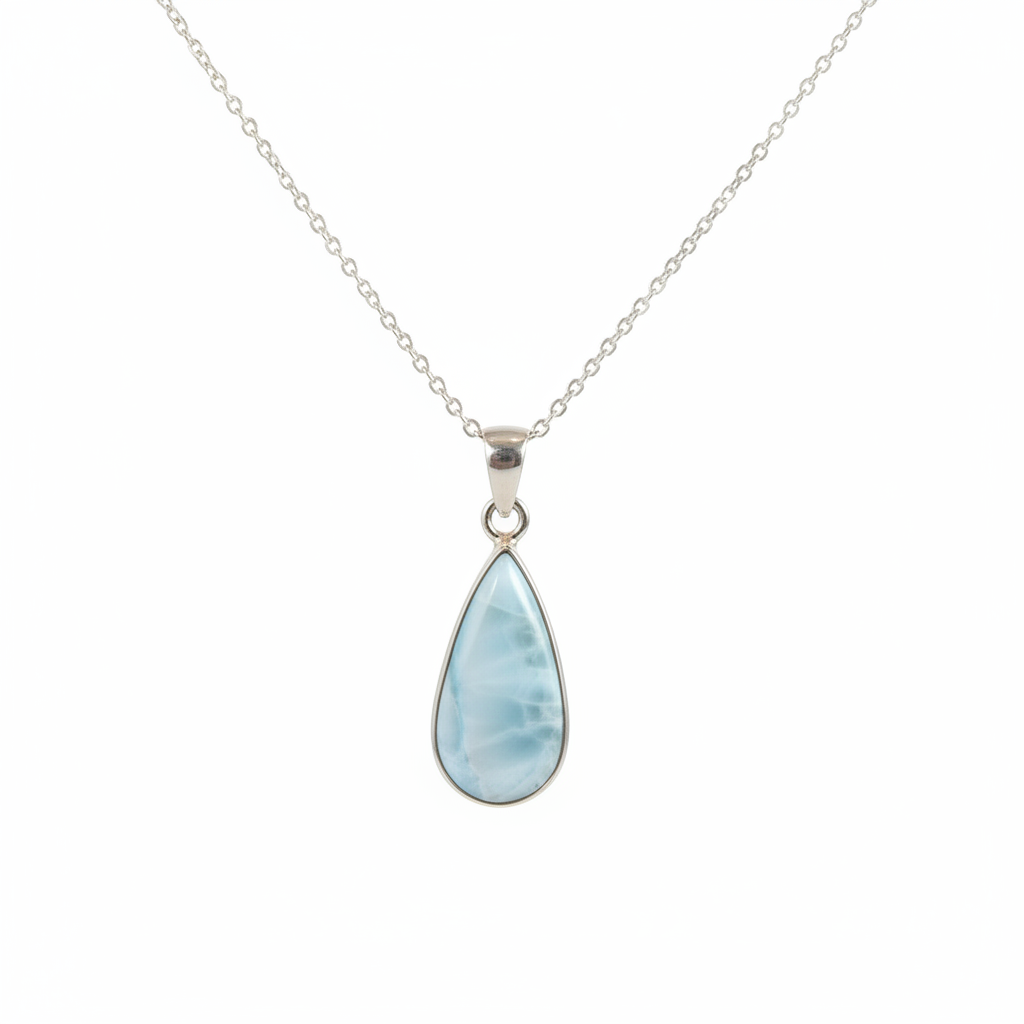 Collana con Ciondolo Goccia Grande in Argento e Larimar Naturale