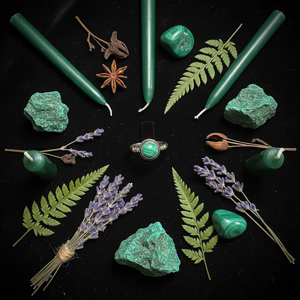 Anello Malachite Naturale flat lay esoterico