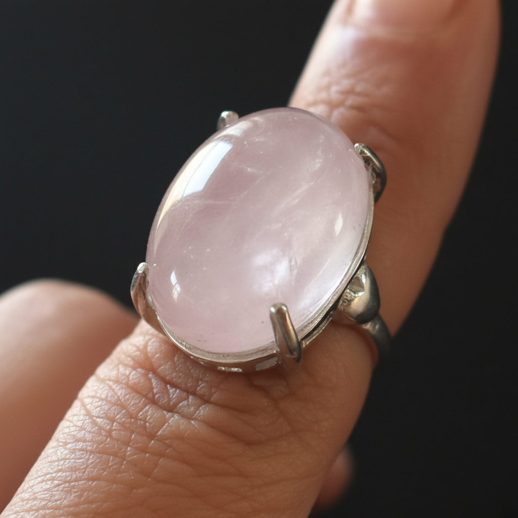 Anello quarzo rosa macro close-up