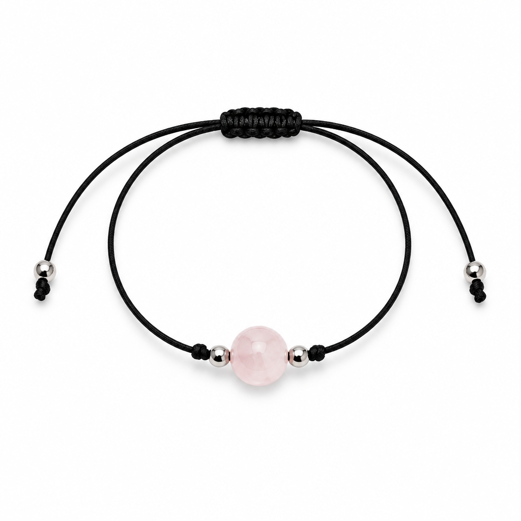 Bracciale regolabile con sfera in Quarzo rosa da 8 mm